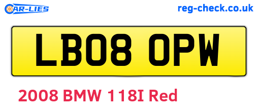 LB08OPW are the vehicle registration plates.