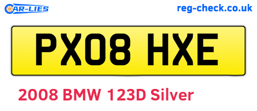 PX08HXE are the vehicle registration plates.