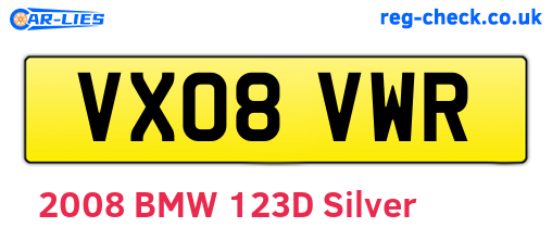 VX08VWR are the vehicle registration plates.