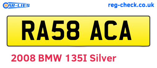 RA58ACA are the vehicle registration plates.