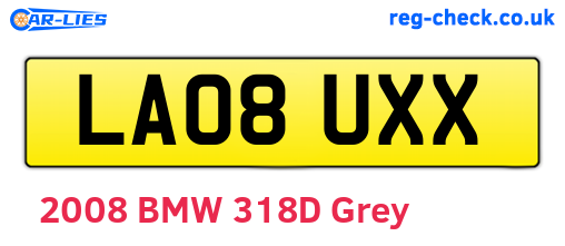 LA08UXX are the vehicle registration plates.