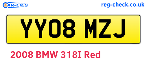 YY08MZJ are the vehicle registration plates.