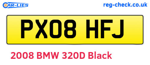 PX08HFJ are the vehicle registration plates.