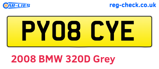 PY08CYE are the vehicle registration plates.