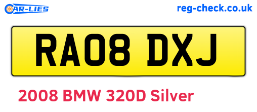 RA08DXJ are the vehicle registration plates.