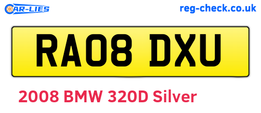 RA08DXU are the vehicle registration plates.