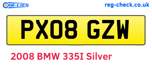 PX08GZW are the vehicle registration plates.