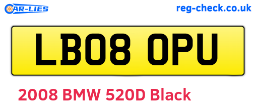 LB08OPU are the vehicle registration plates.