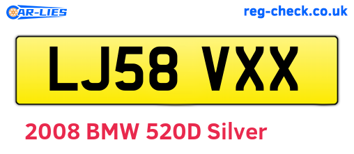 LJ58VXX are the vehicle registration plates.