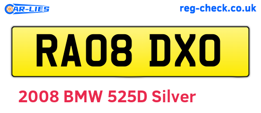 RA08DXO are the vehicle registration plates.