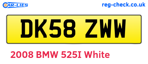 DK58ZWW are the vehicle registration plates.