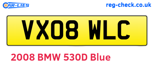 VX08WLC are the vehicle registration plates.