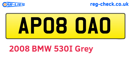 AP08OAO are the vehicle registration plates.