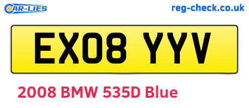 EX08YYV are the vehicle registration plates.