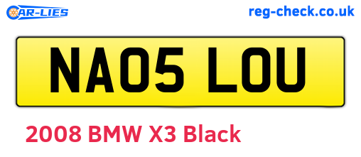 NA05LOU are the vehicle registration plates.