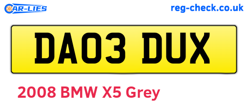 DA03DUX are the vehicle registration plates.