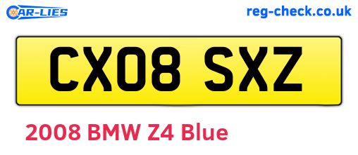 CX08SXZ are the vehicle registration plates.