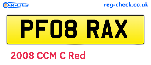 PF08RAX are the vehicle registration plates.