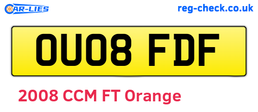 OU08FDF are the vehicle registration plates.