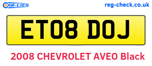 ET08DOJ are the vehicle registration plates.