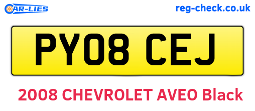 PY08CEJ are the vehicle registration plates.