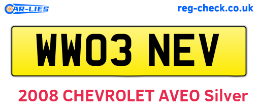 WW03NEV are the vehicle registration plates.