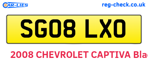 SG08LXO are the vehicle registration plates.
