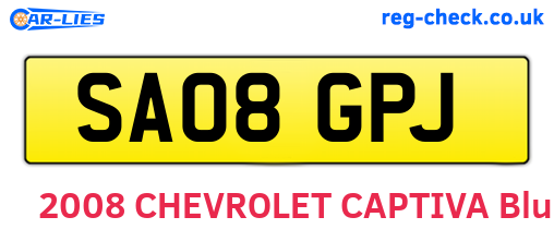 SA08GPJ are the vehicle registration plates.
