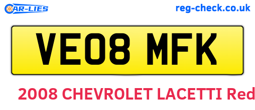 VE08MFK are the vehicle registration plates.