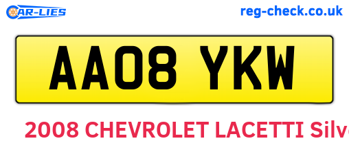 AA08YKW are the vehicle registration plates.