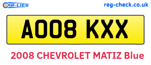 AO08KXX are the vehicle registration plates.