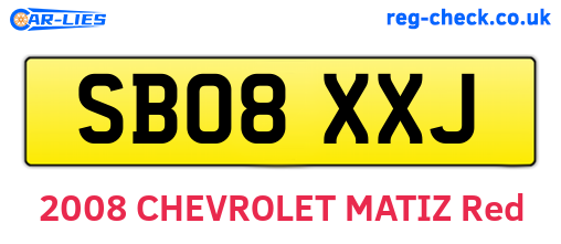 SB08XXJ are the vehicle registration plates.
