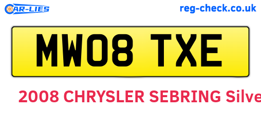MW08TXE are the vehicle registration plates.