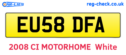 EU58DFA are the vehicle registration plates.