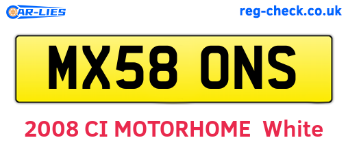 MX58ONS are the vehicle registration plates.
