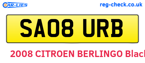 SA08URB are the vehicle registration plates.