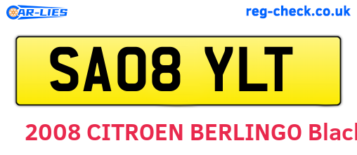 SA08YLT are the vehicle registration plates.