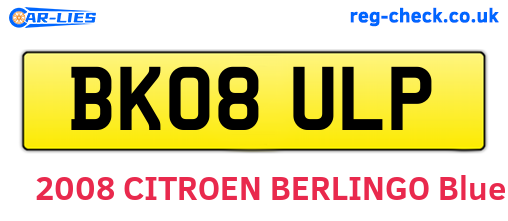 BK08ULP are the vehicle registration plates.