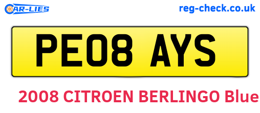 PE08AYS are the vehicle registration plates.