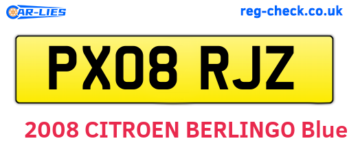 PX08RJZ are the vehicle registration plates.