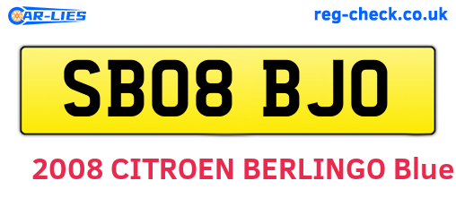 SB08BJO are the vehicle registration plates.