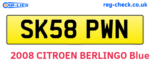 SK58PWN are the vehicle registration plates.