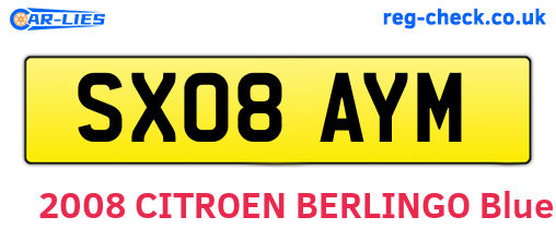 SX08AYM are the vehicle registration plates.