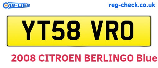 YT58VRO are the vehicle registration plates.