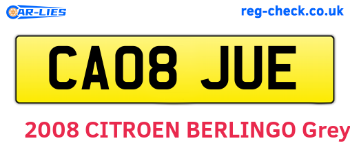 CA08JUE are the vehicle registration plates.