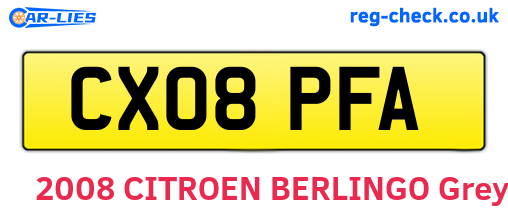 CX08PFA are the vehicle registration plates.