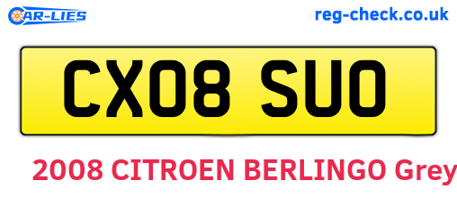 CX08SUO are the vehicle registration plates.