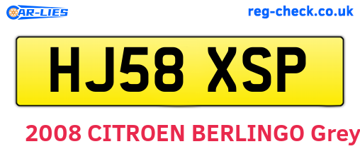 HJ58XSP are the vehicle registration plates.