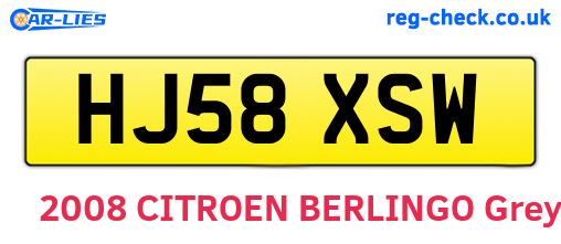 HJ58XSW are the vehicle registration plates.