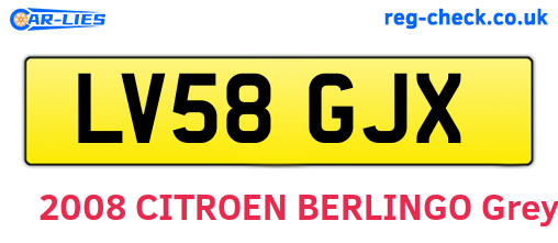 LV58GJX are the vehicle registration plates.